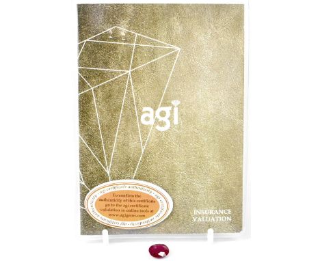 A loose 7.17 carat oval ruby with AGI insurance valuation. CONDITION REPORT Note: Loose gems are subject to VAT