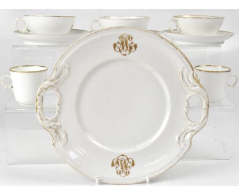 A Victorian white fine bone china tea and coffee service, teacups, coffee cups, saucers, plates, sandwich plate, white ground