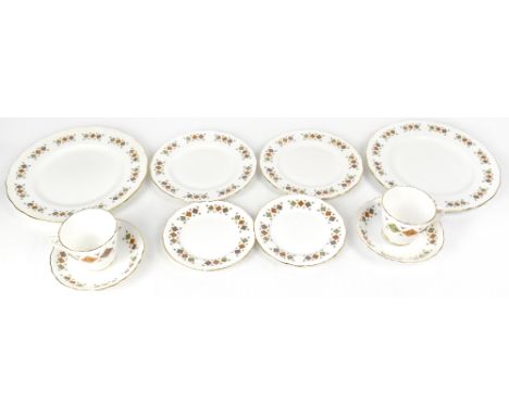 COLCLOUGH; a part tea and dinner service, transfer printed with brown and orange diamond motifs within stylised flowers, with