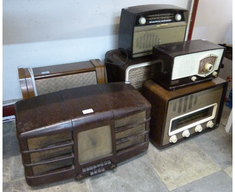 A vintage Pye continental radio, a GEC radio and four others 