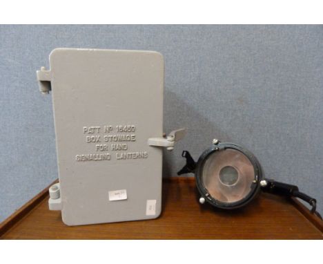 A Royal Engineers Naval signal lamp, in a cast metal box 