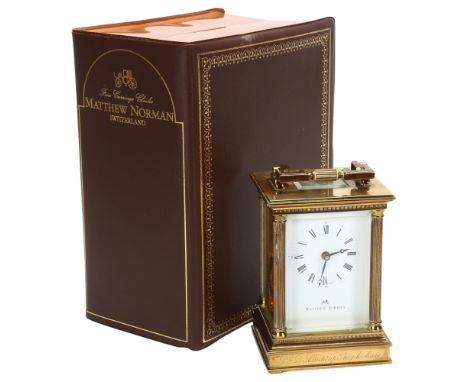 Matthew Norman, Swiss made brass-cased 8-day carriage clock, case height 12cm, inscribed JGB Handicap Steeplechase 