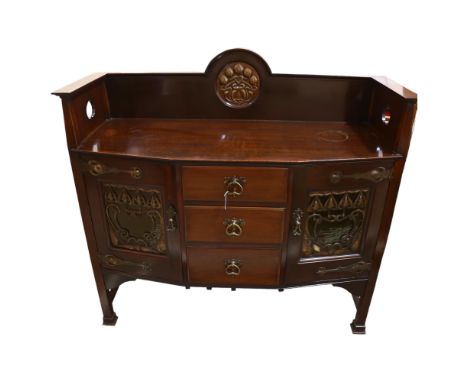 A Liberty & Co Arts and crafts sideboard, manufactured circa 1900, mahogany with planished copper fittings and detailing, doo