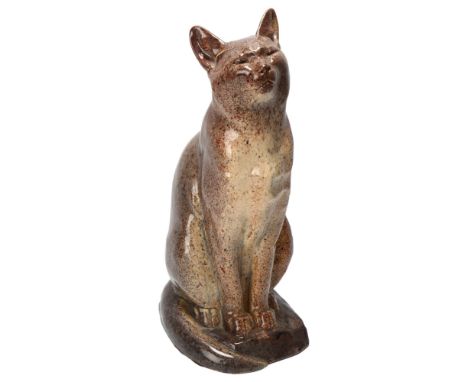 An art deco ceramic cat with mottled glaze, makers stamps to base Marcel Guilliard, Editions Etling, Paris and signed Di Palm