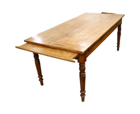 A continental cherry wood farmhouse table, with single end drawer and slide at opposite end, length 180cm, width 70cm, height