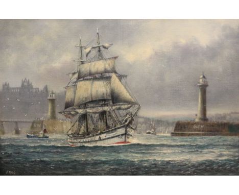 Jack Rigg (British 1927): 'The Cuidad de Inca leaving Whitby 1982', oil on canvas signed, titled verso  45cm x 65cmDDS - Arti