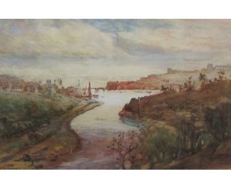 Alfred George Morgan (British 1848-1930): Whitby Harbour overlooking Whitehall, watercolour signed 34cm x 52cm  Condition Rep