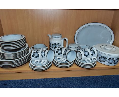 A FORTY FOUR PIECE HORNSEA HARMONY DINNER SERVICE, comprising a tureen, a meat plate, a sauceboat and stand, a preserve pot, 