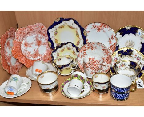 A GROUP OF ASSORTED TEA WARES, to include a Coalport 'Batwing' trio, cup and saucer marked with Thomas Goode &amp; Co retail 