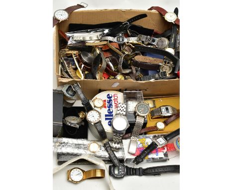 A BOX OF ASSORTED WRISTWATCHES, a variety of ladys and gents wristwatches, names to include 'Accurist, Reflex, Swatch, Sekond