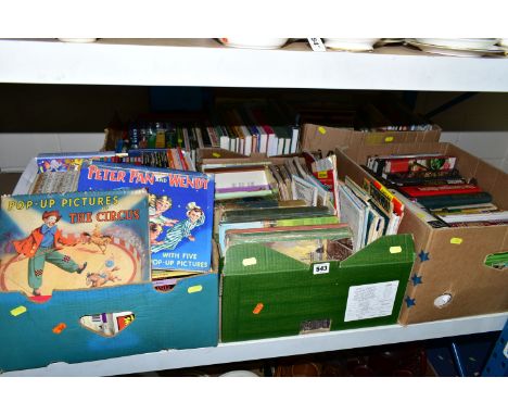SIX BOXES OF BOOKS, to include over one hundred  assorted paperbacks and hardback books, children's stories, recipe books, ro