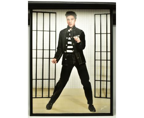 NICK HOLDSWORTH (BRITISH CONTEMPORARY) 'JAILHOUSE ROCK', a pixelated full-length portrait of Elvis Presley, each pixel is a s