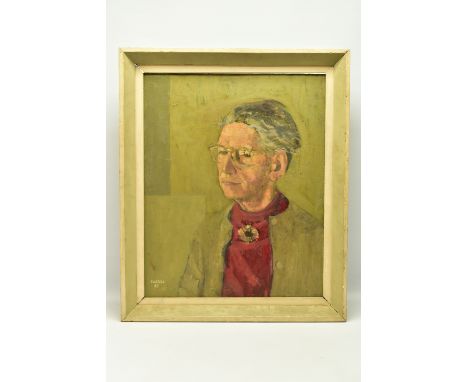 J.A. RUSSELL (20TH CENTURY) PORTRAIT OF A FEMALE FIGURE, a head and shoulders study of a female figure wearing glasses, signe