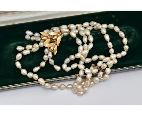 A MODERN FRESHWATER CULTURED PEARL CHOKER WITH 9CT GOLD CLASP, designed as a three rows of baroque freshwater cultured pearls