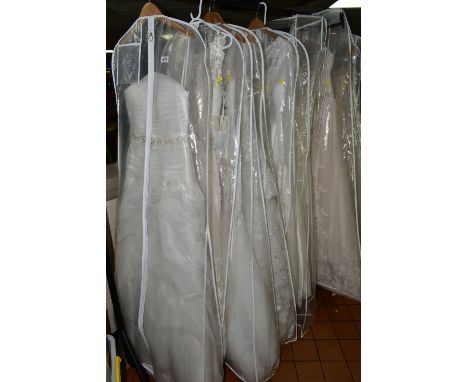 TWELVE WEDDING DRESSES, retail stock clearance (some may have marks or very light damage) varying in sizes and styles (12)