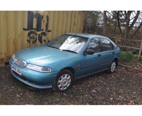 A 1998 ROVER 400 FOUR DOOR SALOON CAR in metallic blue, 1.4l. petrol engine, first registered May 1998 under Number R428 UOH,