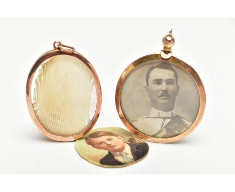 TWO DOUBLE PHOTO LOCKETS, the first of an oval form, polished rose gold mount, stamped 9ct, approximate dimensions length inc