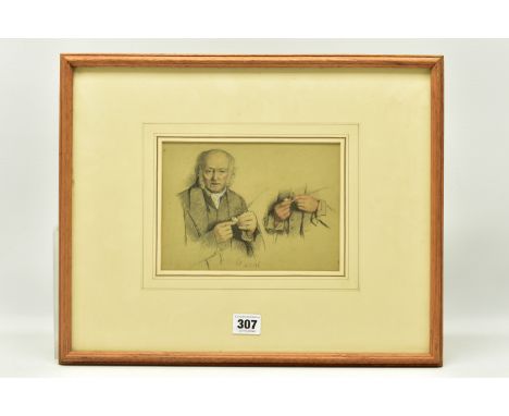 EDWARD T. DAVIS (1883-1867) TWO SKETCHES OF AN OLD MAN, comprising a partial portrait of him holding a pipe and a study of hi