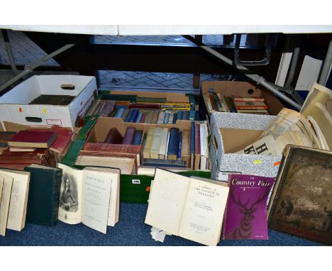 SIX BOXES OF ANTIQUARIAN BOOKS, OLD NEWSPAPERS &amp; MAGAZINES AND ONE MAP,  comprising approximately 220 book titles, in har