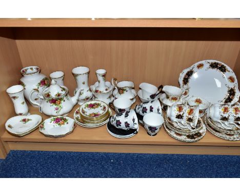 A GROUP OF ROYAL ALBERT TEA AND GIFT WARES, comprising nineteen pieces of Old Country Roses pattern: a teapot (extensive crac