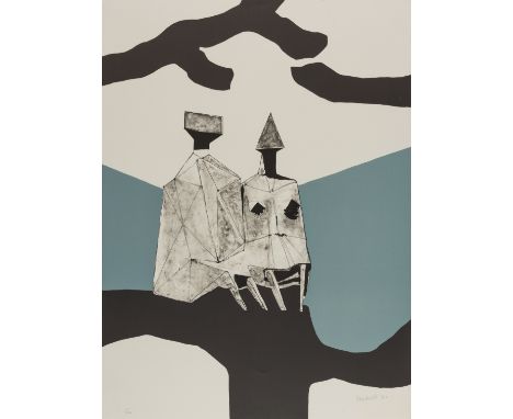 δ Lynn Chadwick (1914-2003)Two Seated Blue Figures on a WaveLithograph printed in colours, 1971, signed and numbered from the