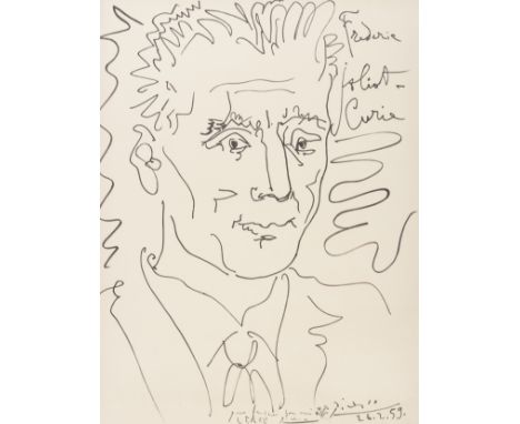 Pablo Picasso (1881-1973) (after)Portrait of Frederic Joliot-CurieLithograph, 1959, signed, dated and dedicated in black cray
