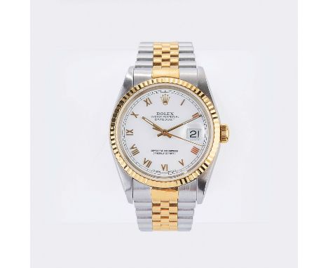 Rolex. Herren-Armbanduhr 'Datejust 36'. 1995. Edelstahl/ 18 kt. GG, Automatik, Ref. 16233. Weißes Zifferblatt m. goldenen röm