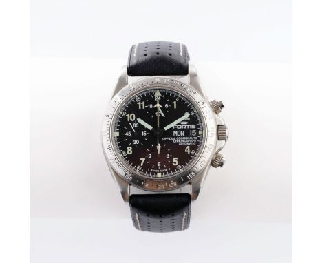 Fortis. Herren-Armbanduhr 'Cosmonauts Chronograph'. Edelstahl, Automatik, Chronograph, Tachymeter. Mattiertes schwarzes Ziffe