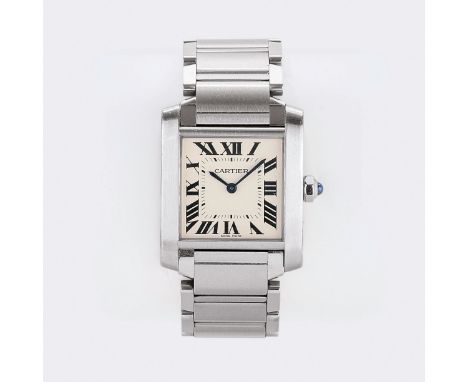 Cartier. Damen-Armbanduhr 'Tank Française'. 2019. Edelstahl, Quarz, Ref. WSTA0005. Silbernes Zifferblatt, Indizes m. römische