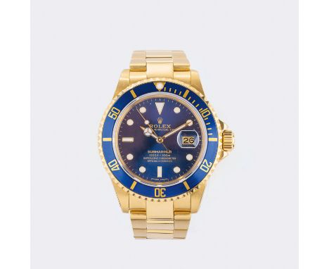 Rolex. Herren-Armbanduhr 'Submariner Date' Blue Dial. 1980. 18 kt. GG gest., Automatik, Ref. 16808. Blaues Zifferblatt m. ver