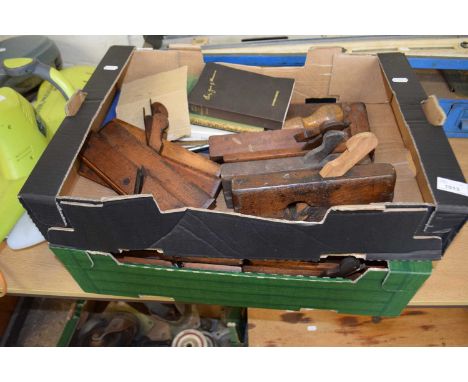Two boxes of vintage wood working planes