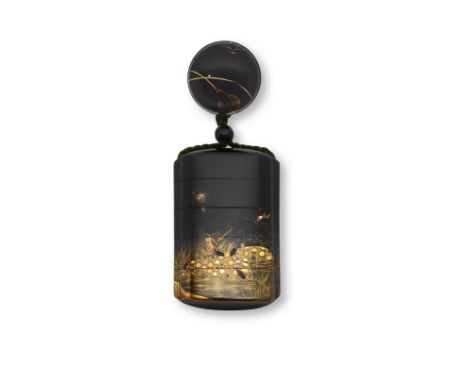 SHIOMI MASANARI LINEAGEA Black-Lacquer Four-Case Inro Edo period (1615-1868), 19th centuryOf rounded rectangular form, decora