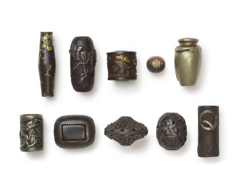 TEN ASSORTED METAL OJIMEMeiji era (1868-1912), late 19th/early 20th centuryComprising two of inlaid iron, one slender and cyl
