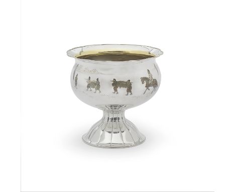 SEKIGUCHI SHIN'YA (CHIKUTOSAI, 1877-CIRCA 1932) FOR THE SEISHUKAN COMPANYAn Inlaid Silver Large Footed BowlTaisho (1912-1926)