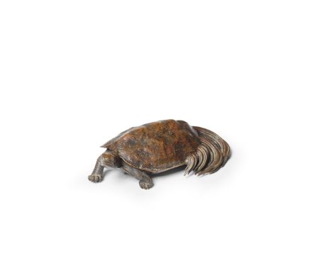 RYUKI (NOGAMI, TATSUOKI 1865-1932)A Patinated Bronze Okimono (Table Ornament) of a Minogame (Bushy-Tailed Tortoise) Meiji (18