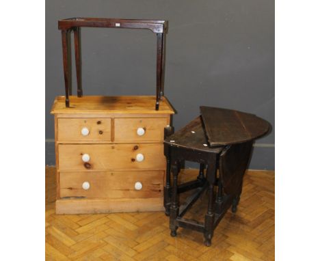 A Victorian pine chest of small proportions, with white ceramic knop handles, 77 x 84 x 45cm, together with a late 18th centu