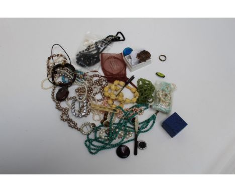 A collection of vintage jewellery to include wedgwood jasperware earrings, pearl and hardstone necklaces, an unusual indigeno