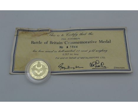 Battle of Britain Commemorative Medal, 18ct gold with authenticity certificate