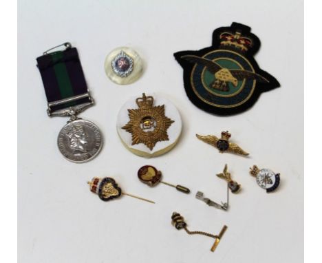 Queen Elizabeth II General Service medal with Cyprus Bar named to an RAF Airman , Raf Blazer Badge RASC Cap badge and various