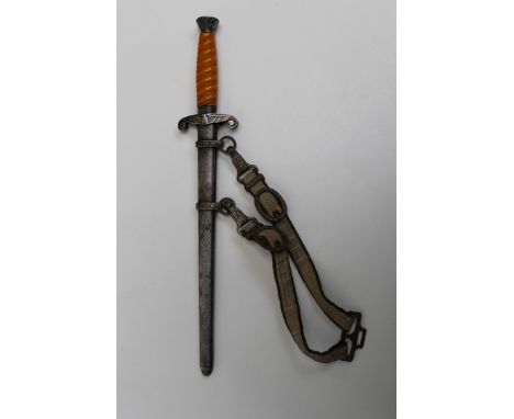 A WWII German Army Officers Dagger , circa 1940, with an aluminium scabbard and an orange plastic grip, marked Alcoso to the 