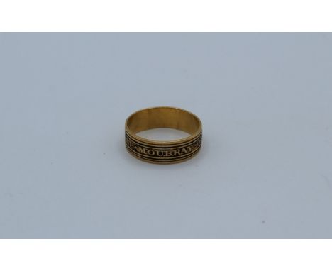 A silver gilt mourning ring for '' Anne Moubray OB 20 Feb 1817, enamel comprised