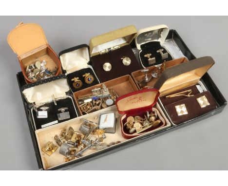 A box of gents dress jewellery, cufflinks, tie pins and studs etc including vintage.