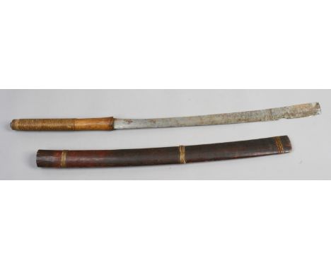 A World War II Burmese Husa DHA sword in wooden scabbard.