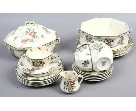 A Royal Doulton part tea / dinner service, decorated in the Old Leeds Sprays pattern, including tureens, plates, cups and sau