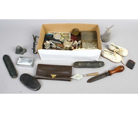 A box of miscellaneous and collectables including trinket boxes, glasses cases, compass etc.