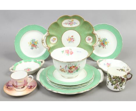 A collection of George Jones ceramics, along with a Royal Worcester cup and saucer and Victorian cup.