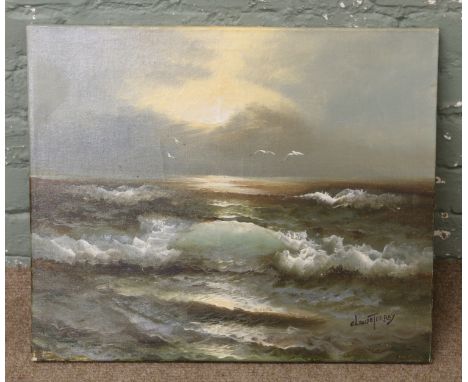 Claude Terray unframed oil on canvas, seascape.