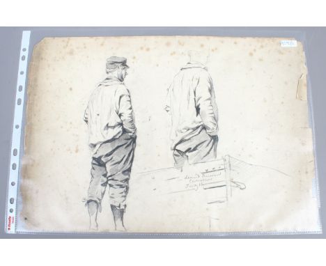An unframed pencil sketch, three studies of a man. Inscribed Lee and Freeman, Contractors, Trinity 12.