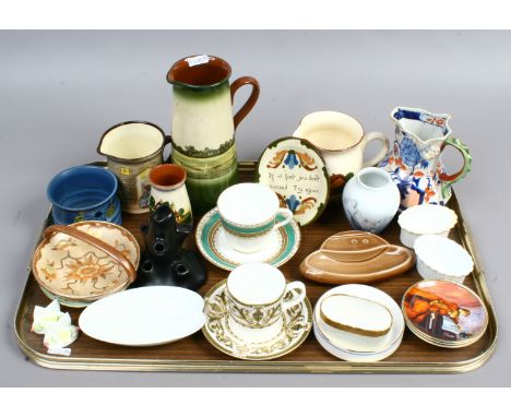 A tray of collectable ceramics including Torquay wares, Royal Doulton, Wade, Royal Worcester, Carlton ware, Royal Crown Derby