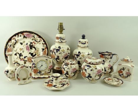 A collection of Mason's ironstone in the Mandalay pattern, comprising an octagonal lamp, 31cm, and ginger jar, 26cm, two furt